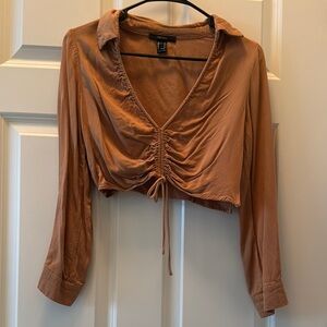 Forever 21 Tan Ruched Crop Blouse